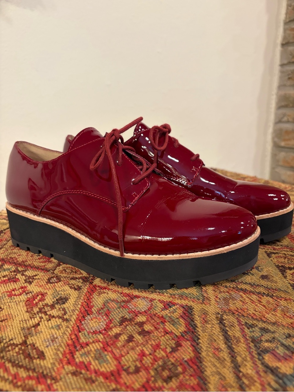 Eileen Fisher Eddy Red Platform Derby Oxford Lace-Up Shoes Size 7.5